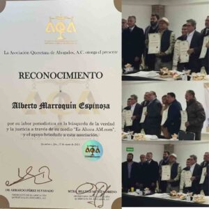 Asociación Queretana de Abogados, reconoce a periodistas como Alberto Marroquín, Sergio Venegas, Carlos Mondragón, Miguel Hernández