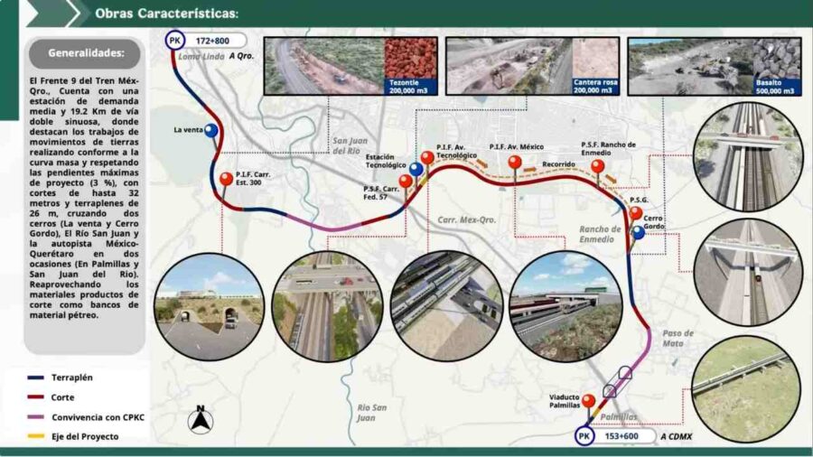Ruta técnica del Frente 9 con cortes, túneles y curvas
