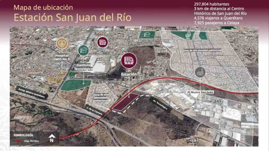 Predios y accesos viales de cada estación del recorrido