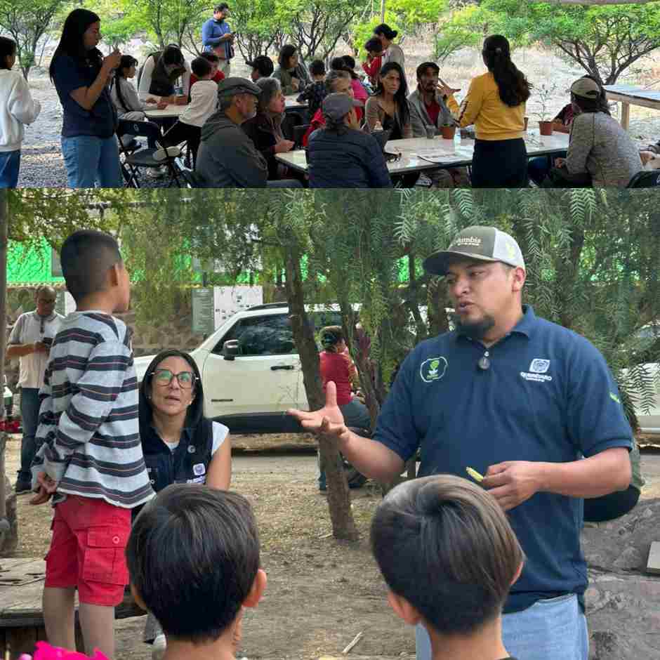 Familias, niñas y niños participan en una jornada comunitaria de educación ambiental al aire libre en Querétaro