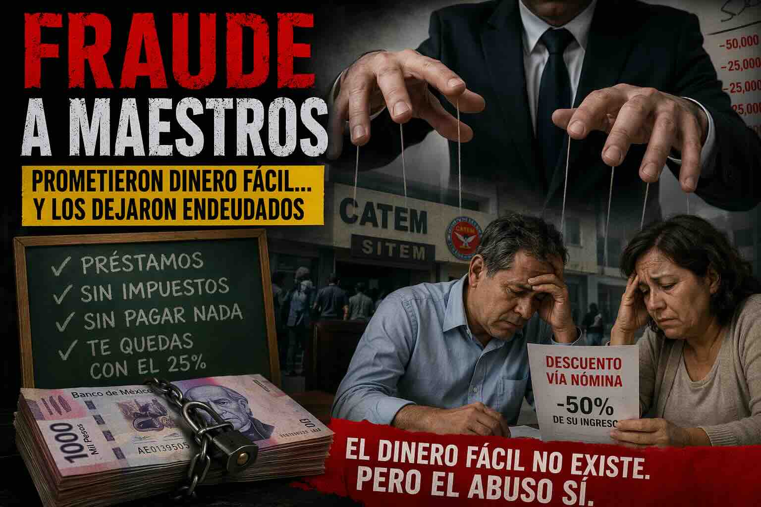 Fraude a maestros en Querétaro con préstamos falsos, descuentos de nómina y engaño sindical