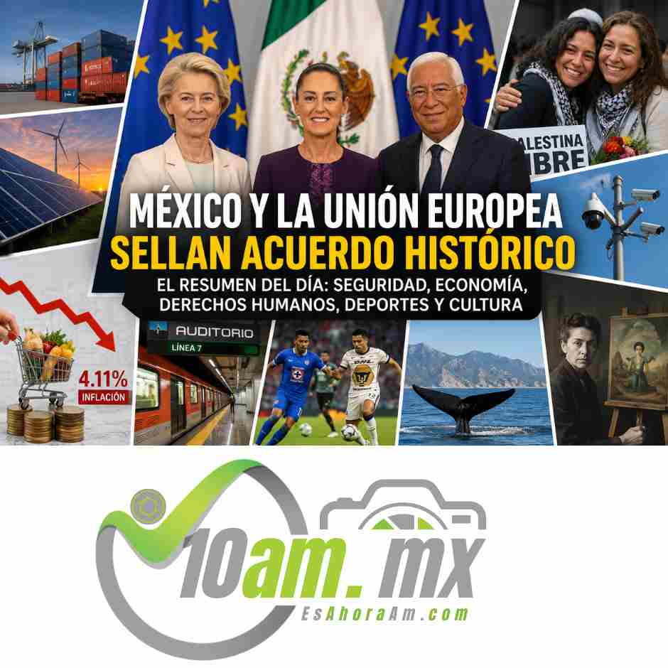 Claudia Sheinbaum junto a representantes de la Unión Europea durante la firma de un acuerdo histórico entre México y la UE
