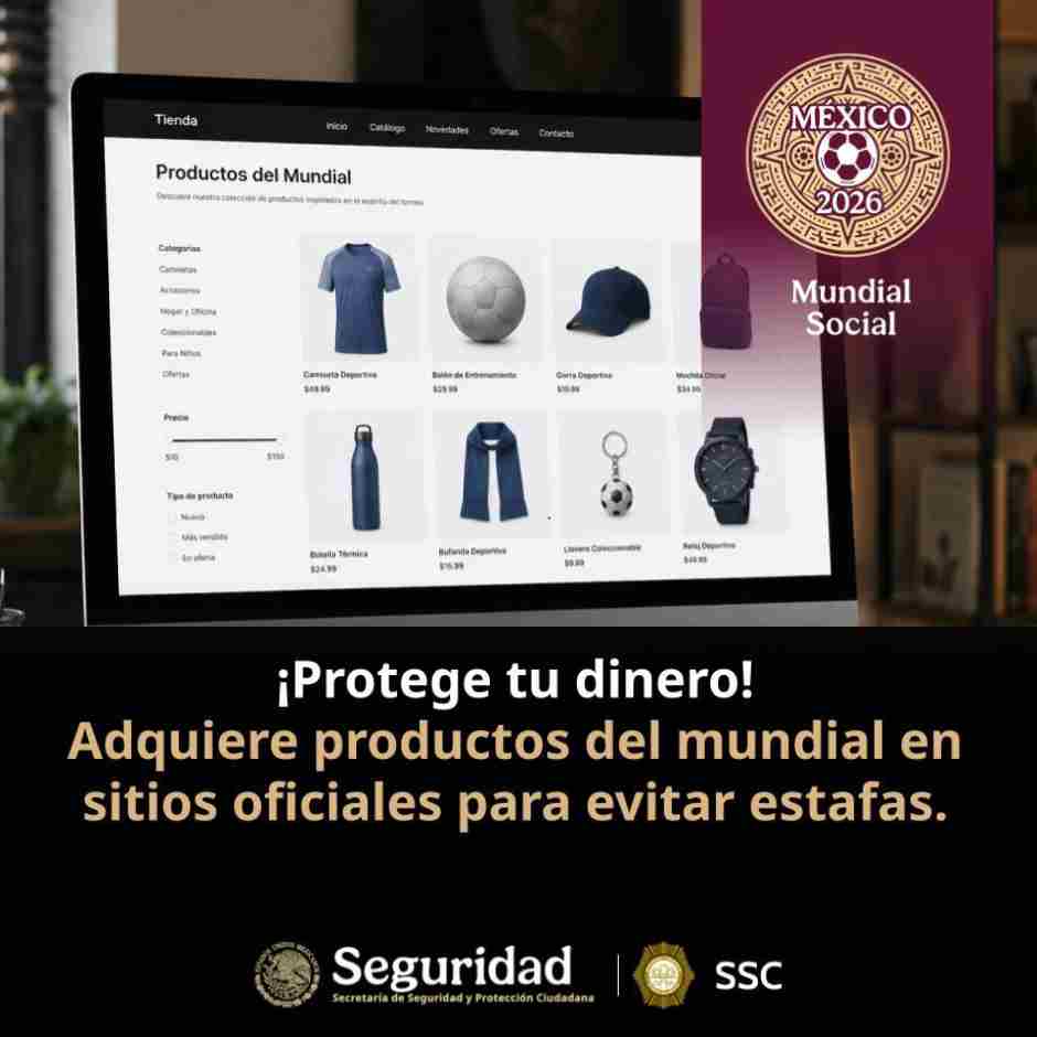 Campaña de la SSPC y SSC alerta sobre fraudes digitales en la compra de productos del Mundial 2026 en sitios falsos