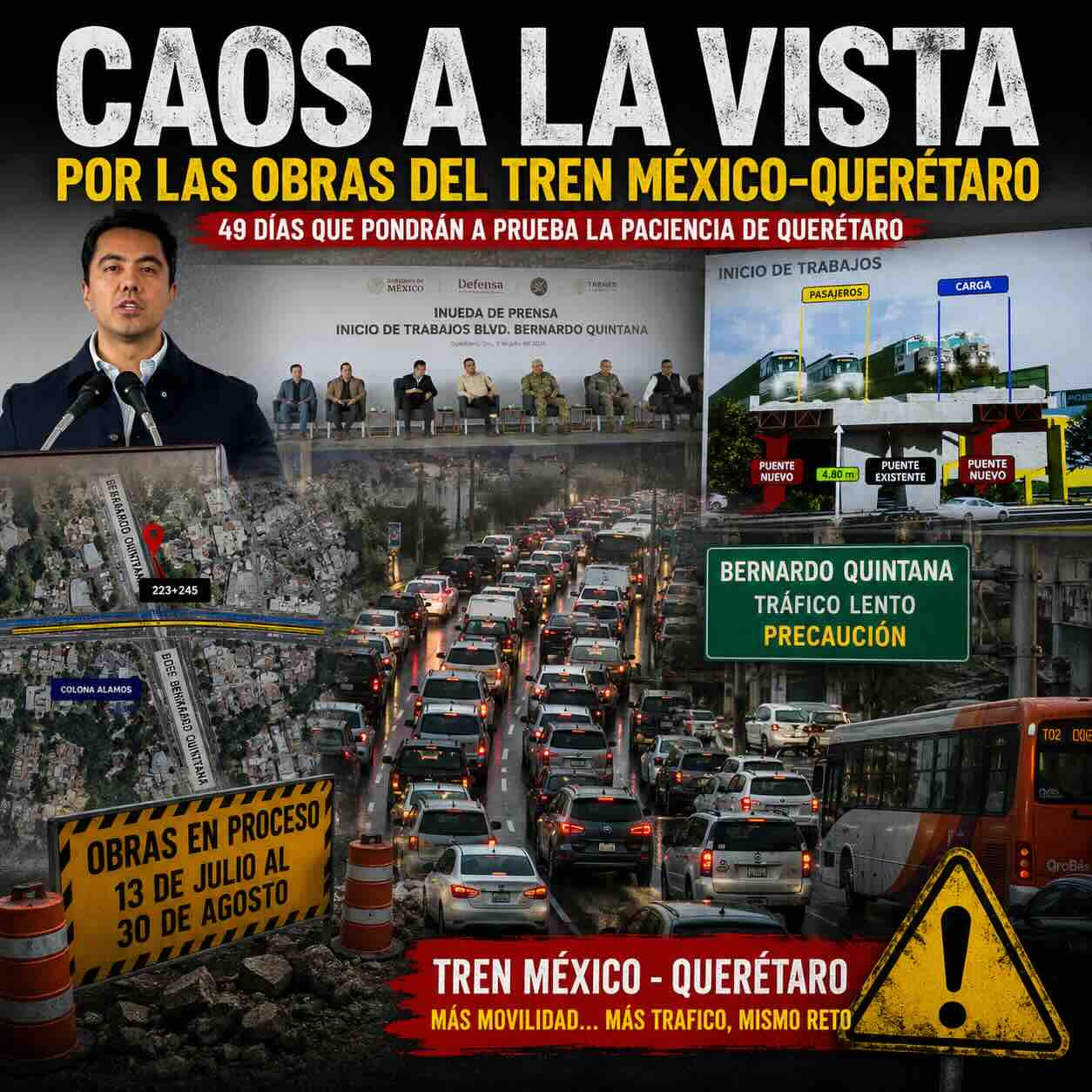Querétaro se prepara para 49 días de caos vial… a cambio del futuro del Tren México–Querétaro