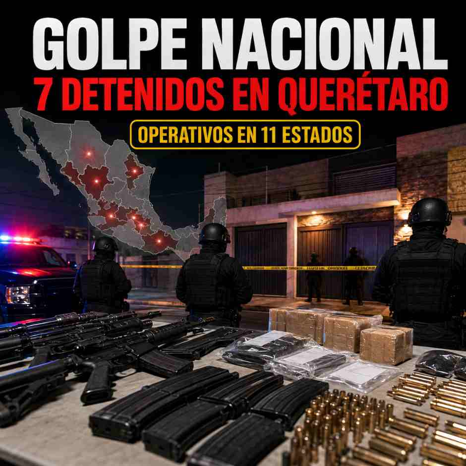 Operativo en Querétaro deja siete detenidos, armas, cartuchos y drogas aseguradas