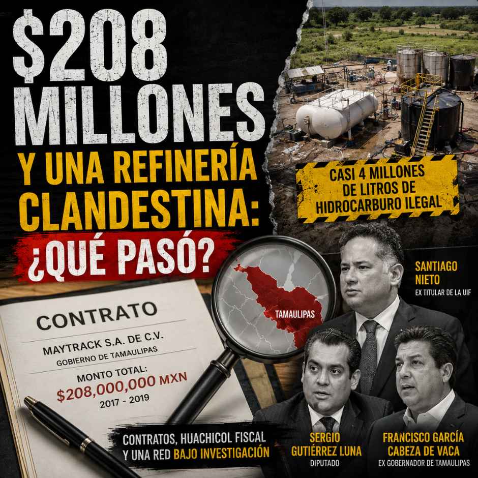 Contratos por 208 millones de pesos y refinería clandestina vinculados a señalamientos de huachicol fiscal en Tamaulipas