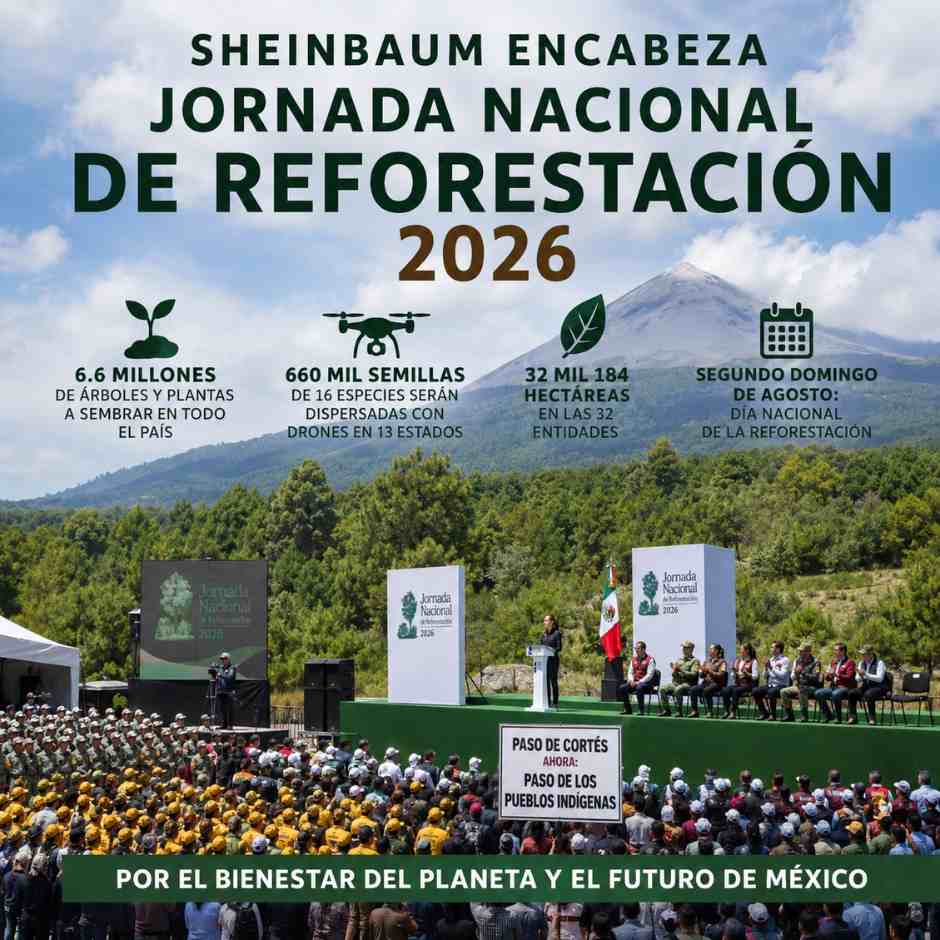 Presidenta Claudia Sheinbaum encabeza la Jornada Nacional de Reforestación 2026 en el Parque Nacional Izta-Popo para sembrar millones de árboles en México.