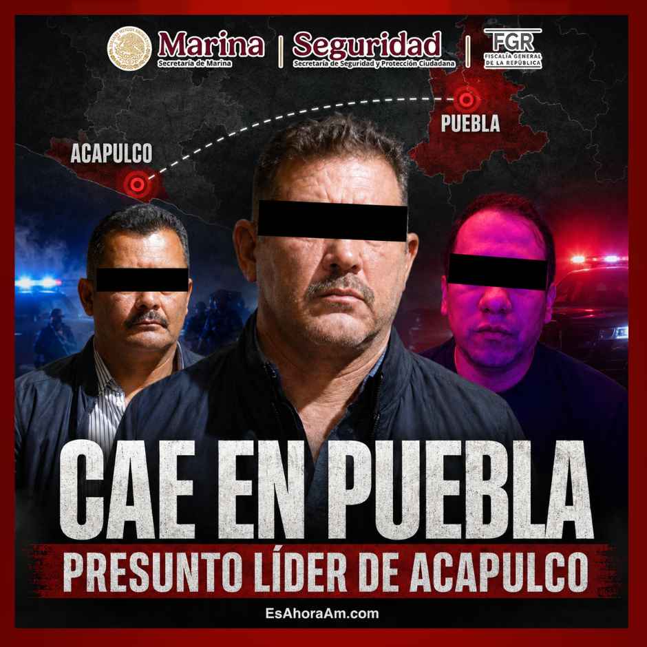 Presunto líder de una célula criminal de Acapulco detenido en Puebla junto con dos hombres.