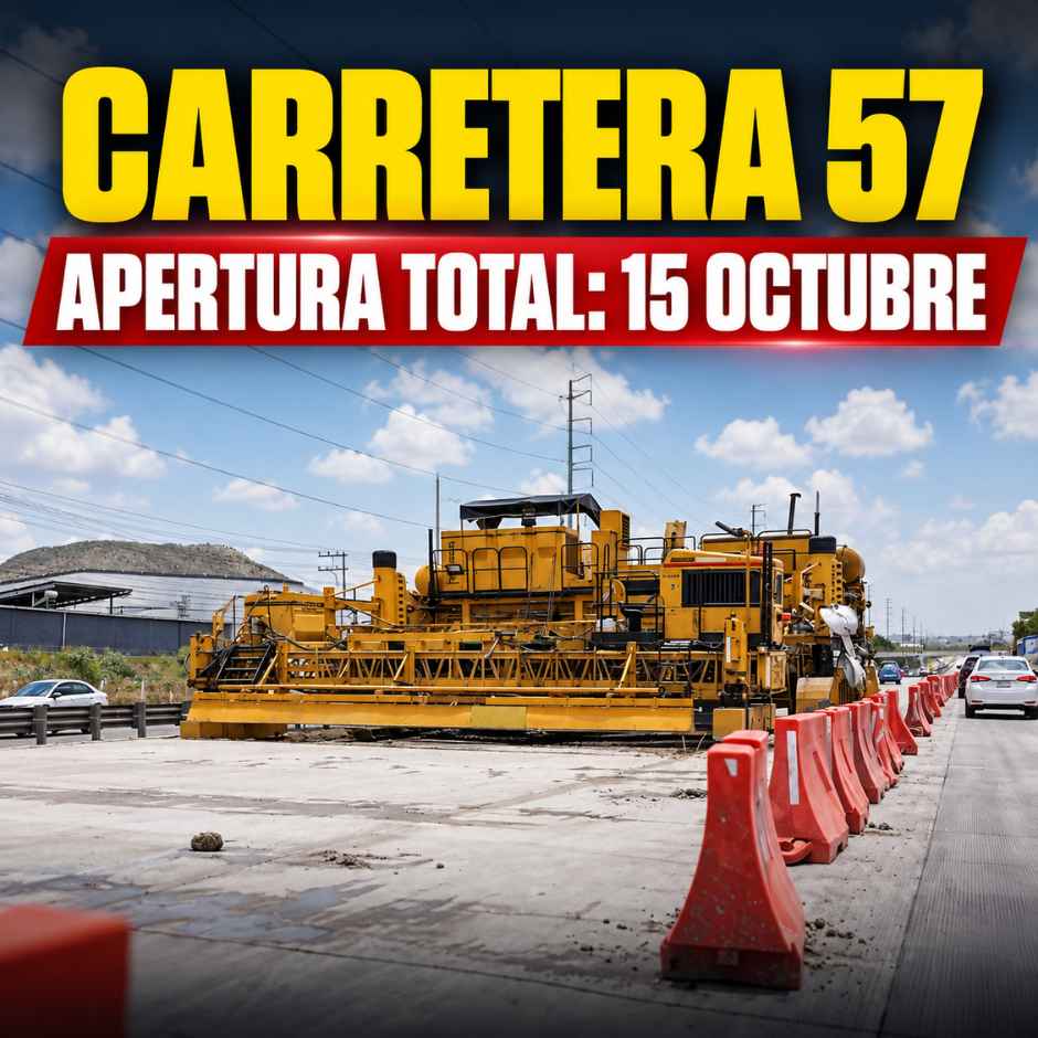 Obras con concreto hidráulico en la Carretera 57, en la zona de Cuesta China, Querétaro.