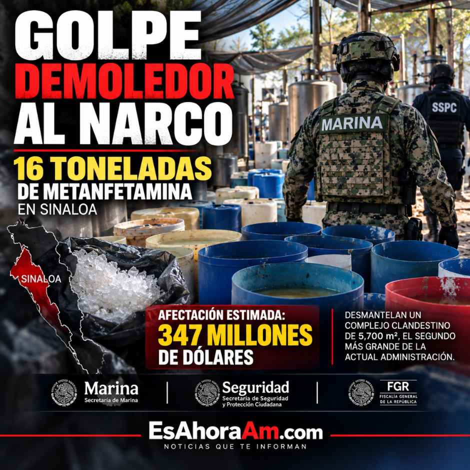 Golpe al narco en Sinaloa: aseguran 16 toneladas de metanfetamina