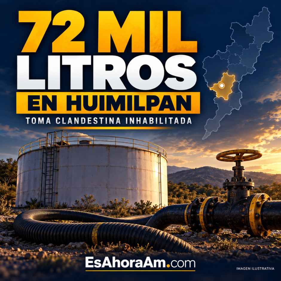 Imagen ilustrativa de un tanque, mangueras y una válvula, con el texto “72 mil litros en Huimilpan”.